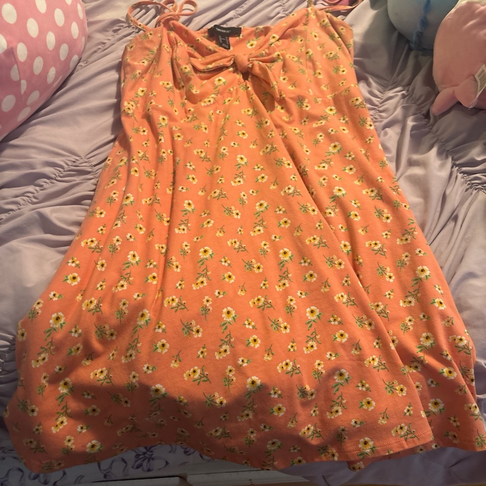 Forever 21 Orange Floral Midi Dress